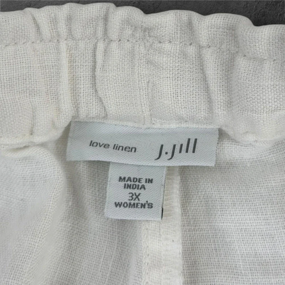 J Jill Love Linen‎ Pants 3X White Elastic Waist Lined Pockets Plus Size